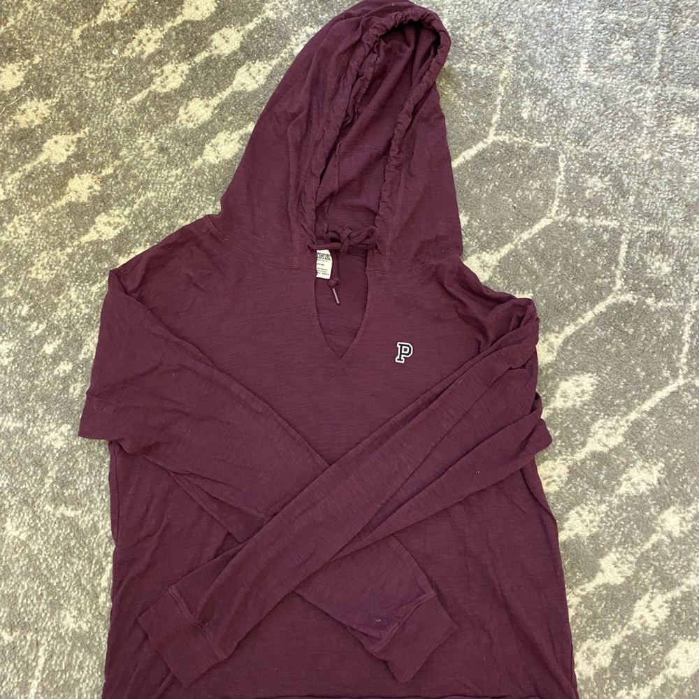 Burgundy Pink hooded long sleeve top